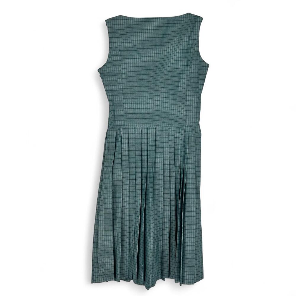 Columbia Studio 1963 Plaid Pleated Studio Wardrobe Dress Teal Grid Midi Size S - Picture 2 of 8